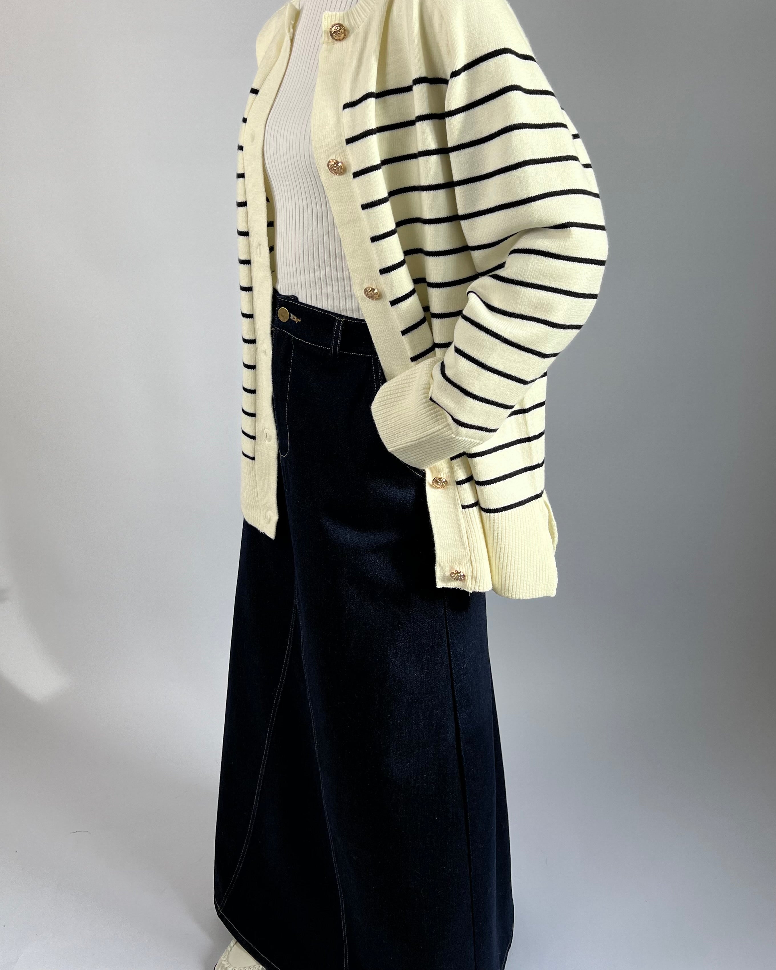 Cardigan rayé écru