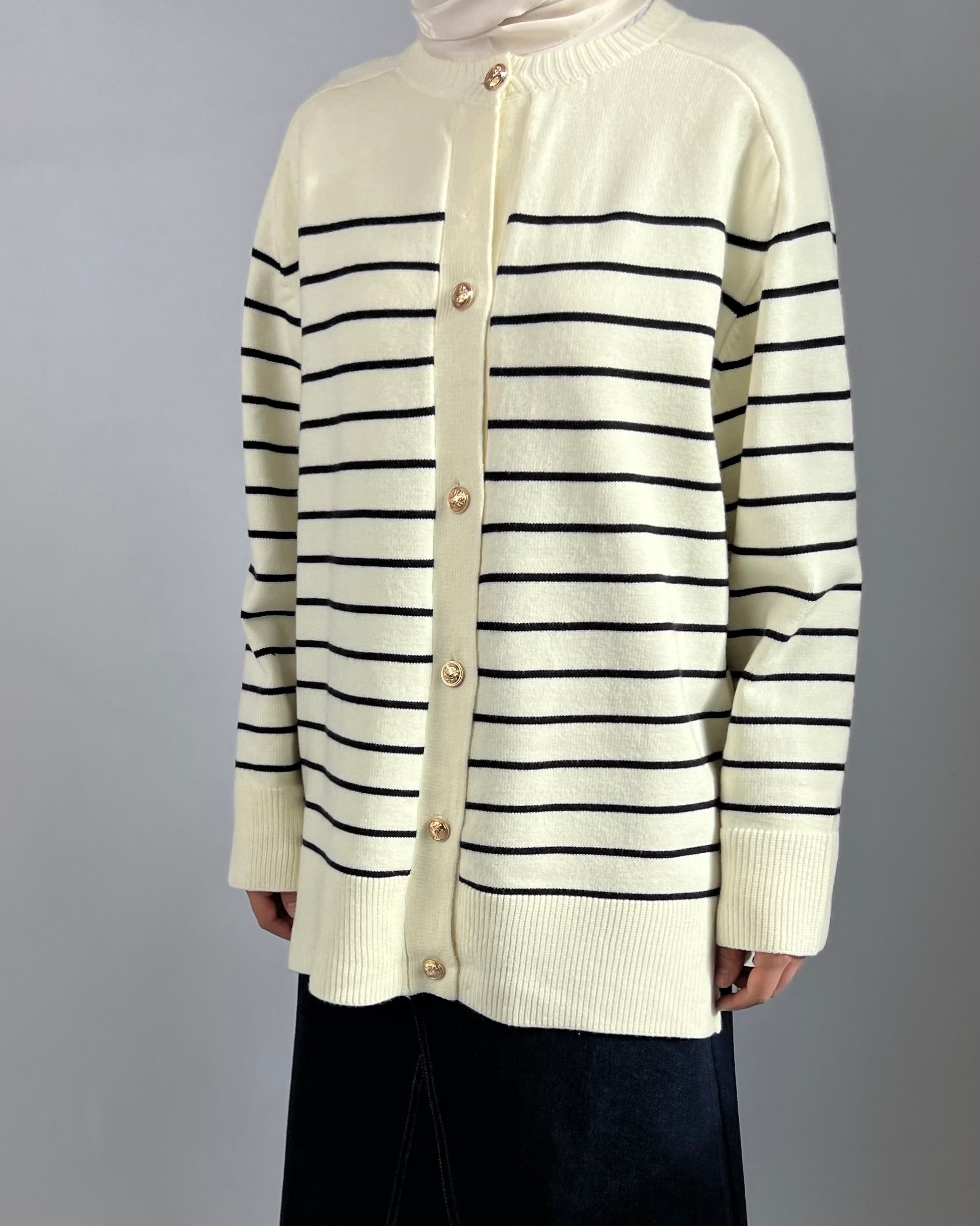 Cardigan rayé écru