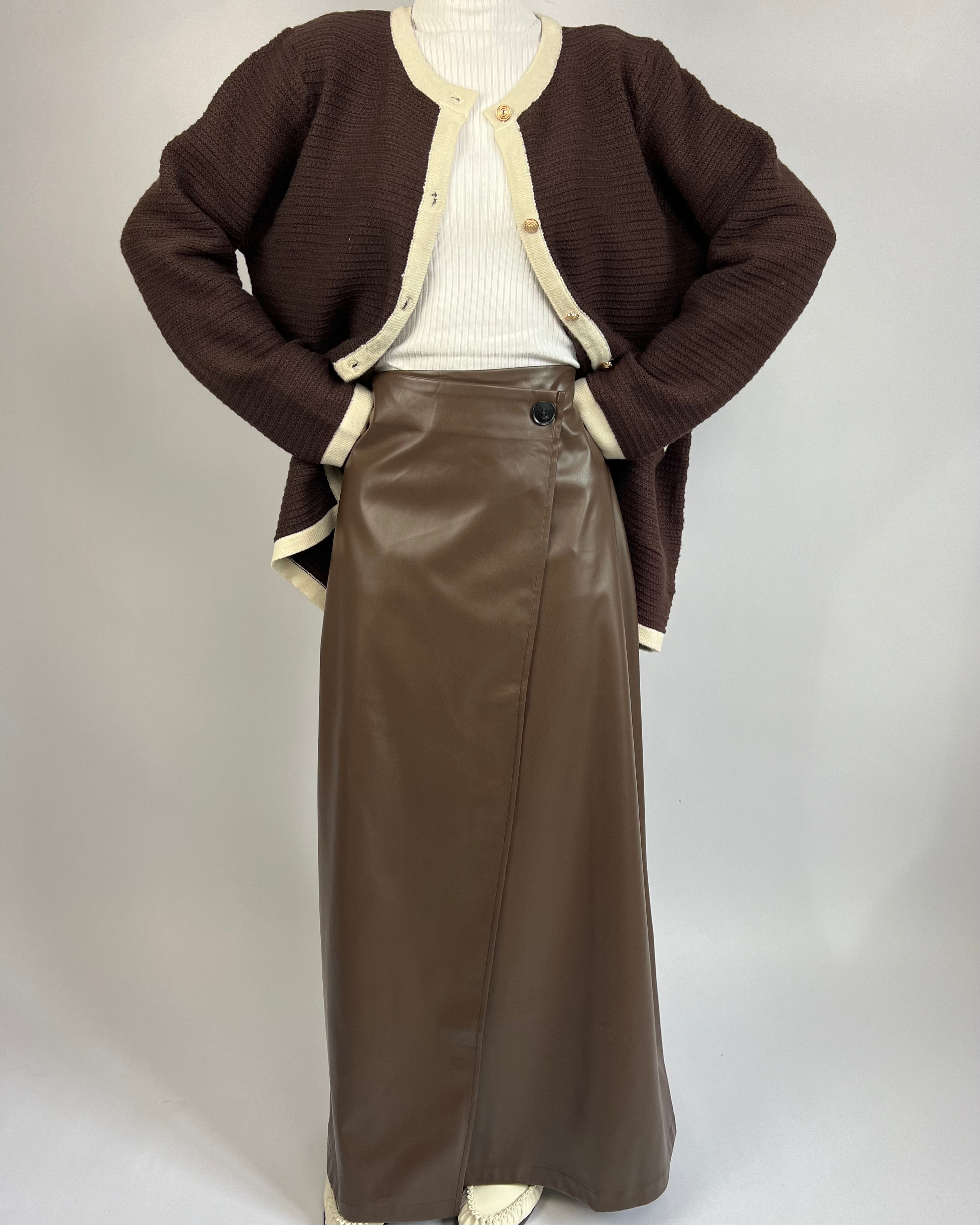 Jupe effet cuir marron