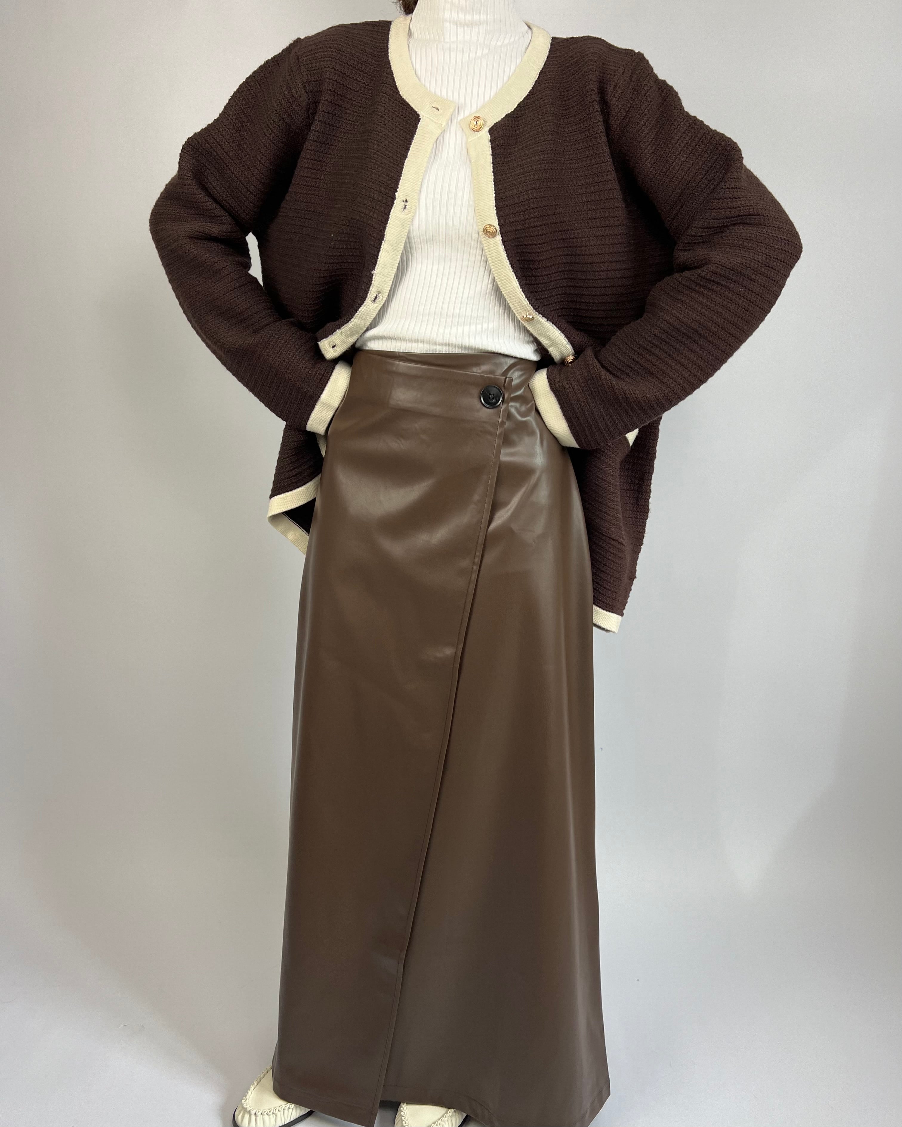 Jupe effet cuir marron