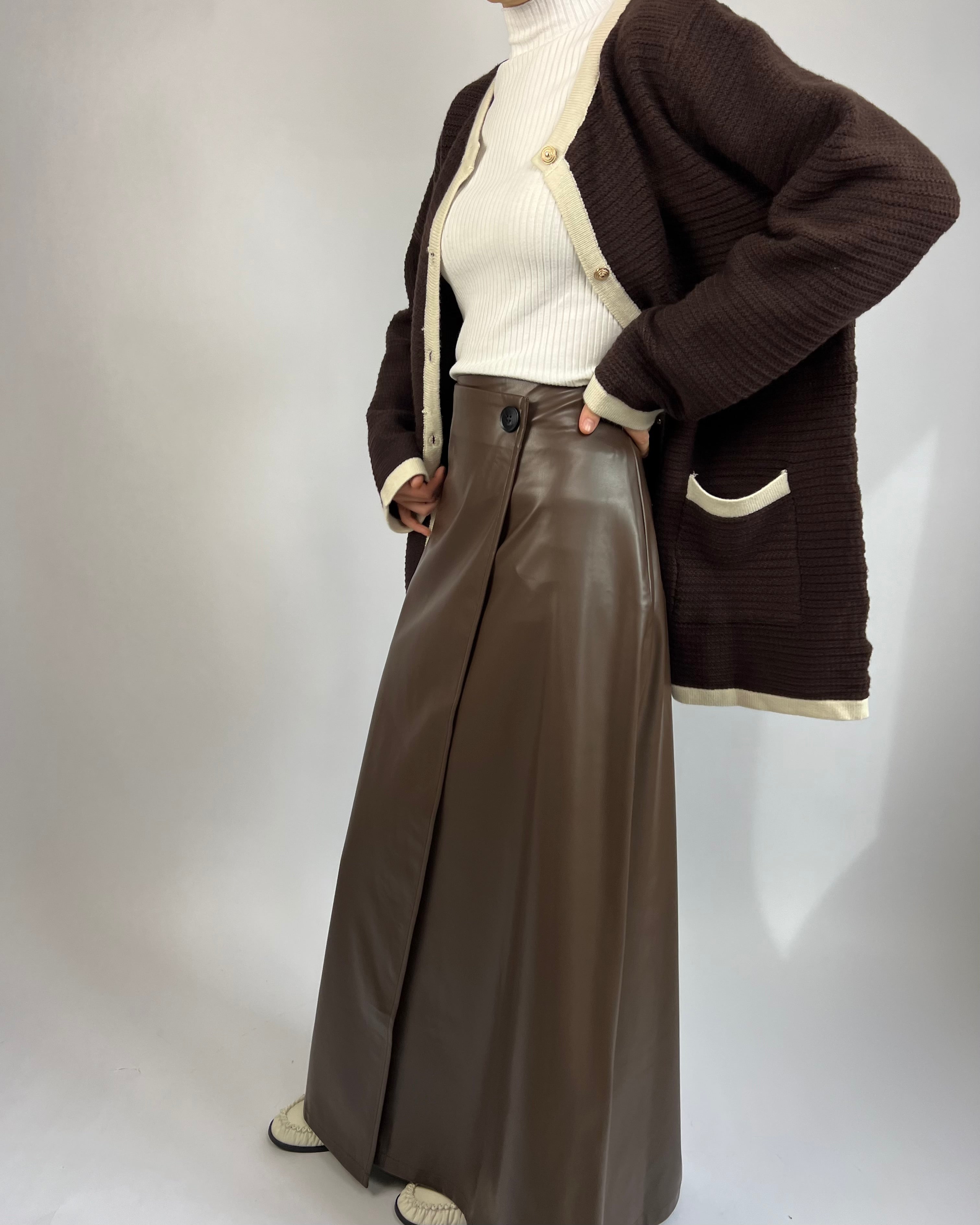 Jupe effet cuir marron